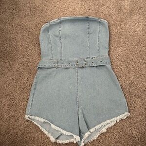 SHEIN Light Blue Denim Strapless Jumpsuit